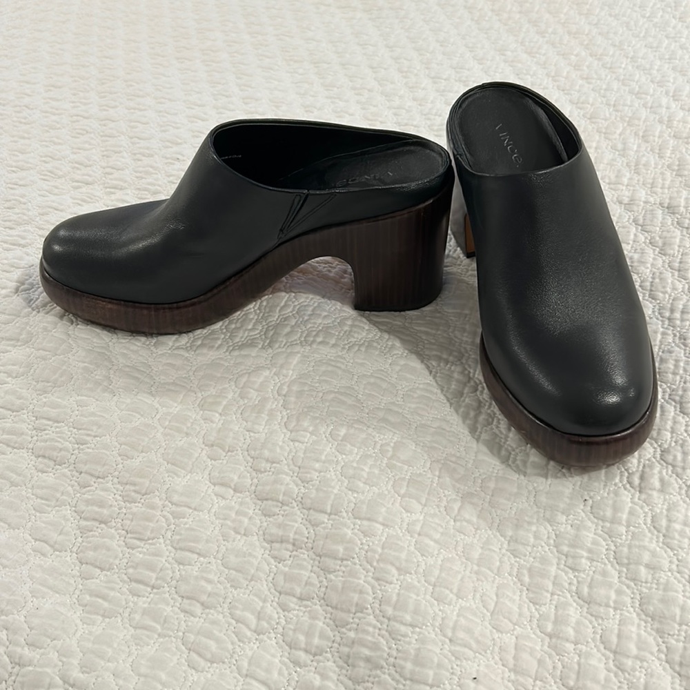 VINCE Black Leather Narissa Clogs